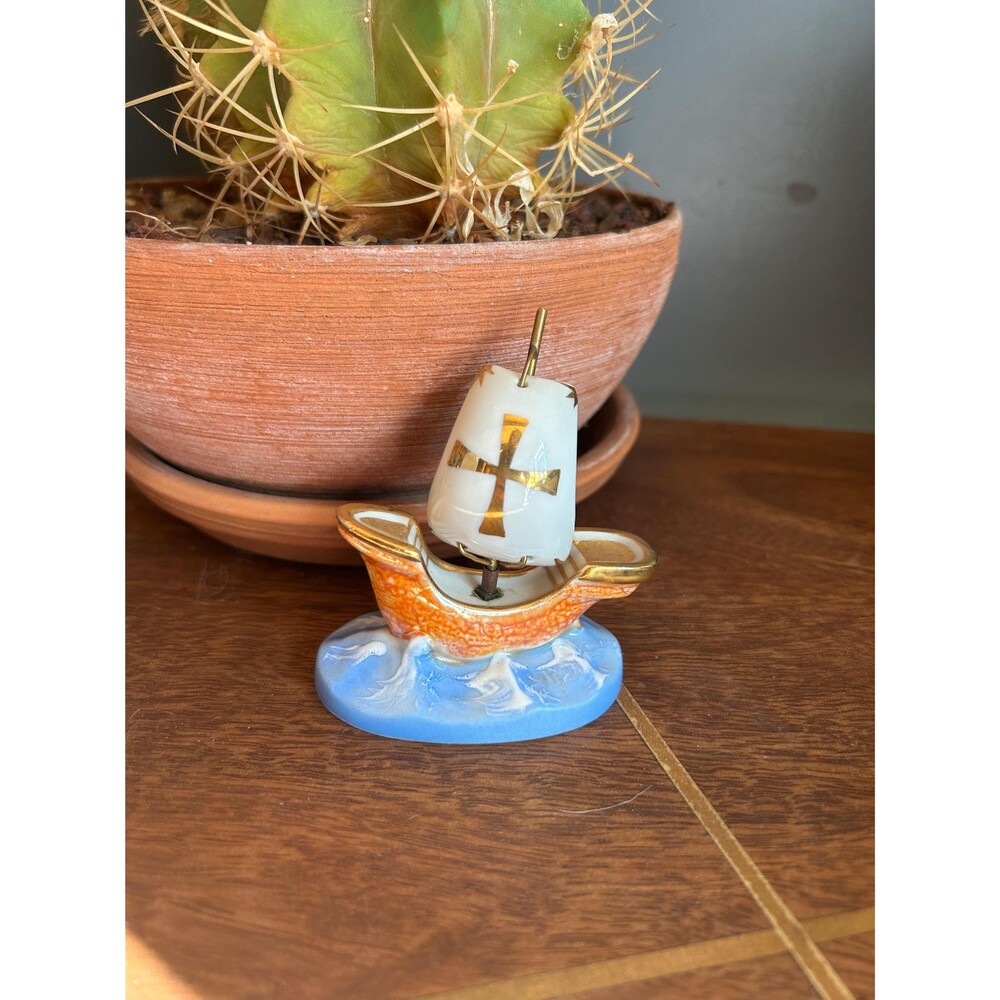 French Limoges Sailing Ship Porcelain Galleon At Sea Figurine - Made in France